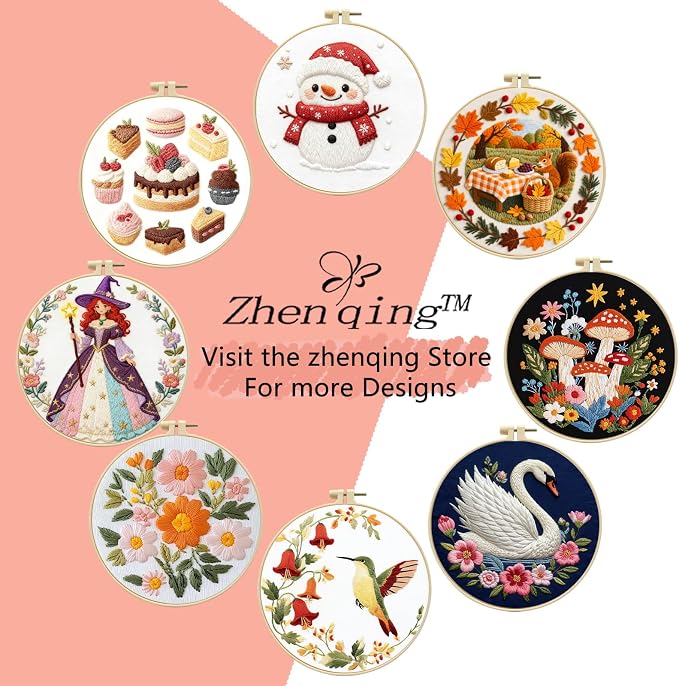 Zhenqing Bees & Flowers Embroidery Kit 11.4x11.4cm - 4-Piece Complete Cross Stitch Set with Pre-Printed Fabric, Threads, Hoop, Needles & Instructions | DIY Craft for Adults, Beginners-Friendly (C0046)