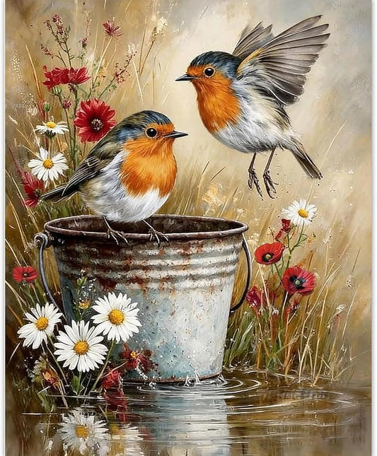 Cute Birds Paint by Number Adult, DIY Acrylic Painting Kits 16x20inch | Birds Canvas Paint by Numbers for Adults, Robin Painting by Numbers for Adults Perfect for Gifts and Home Decor