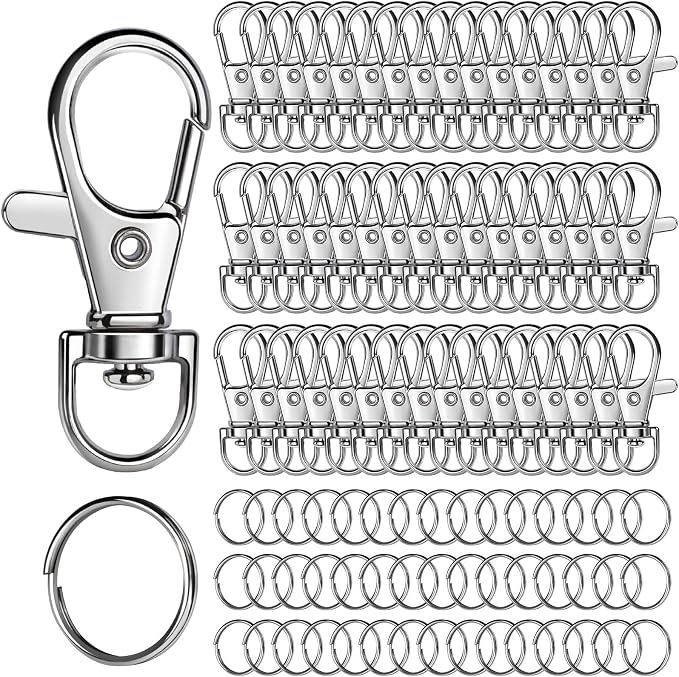 LEOBRO 100PCS Lobster Claw Clasps and Key Rings, Keychain Making Kit - 50PCS Keychain Clips and 50PCS Key Chain Ring, for Key Chains, Crafts, Lanyard, Key, Jewelry Making