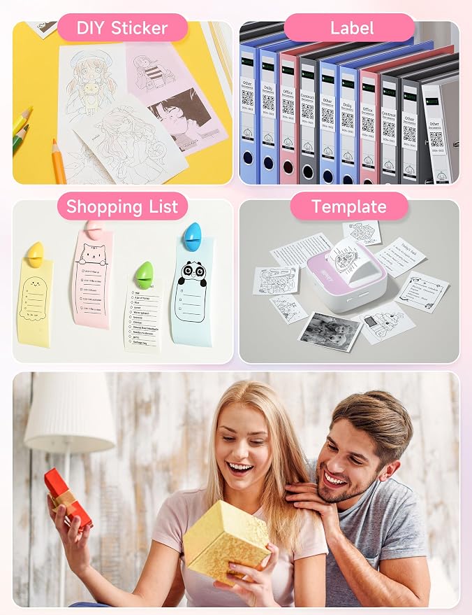 iDPRT Sticker Printer, Portable Sticker Maker Machine, Mini Inkless Bluetooth Thermal Printer for iPhone & Android, Pocket Printer for Labels, Barcodes, DIY Journaling, Kids Gift, Pink