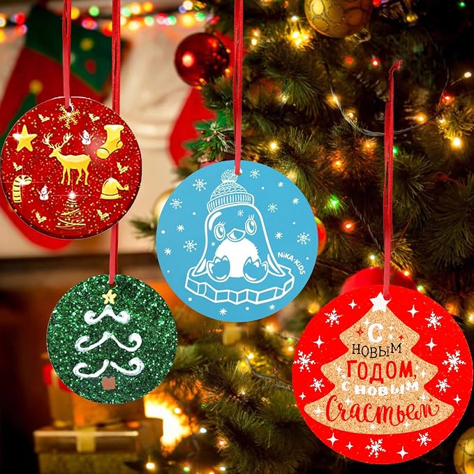 MEMOVAN Christmas Ornaments Resin Molds with Hole 4pcs Round Silicone Coaster Molds Round Pendant Casting Molds for Epoxy Resin Christmas Tree Decorations IY Crafts Keychain Making