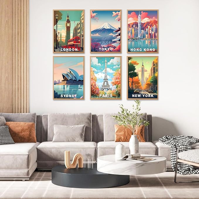 6 Pack Paint by Numbers Kit for Adults, Cityscape Canvas Painting Set | 10x14 Inch, DIY Acrylic Painting Craft Kit for Beginners without Frame, Relaxing Creative Hobby, Home Wall Decor, Gift