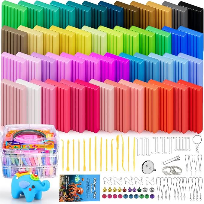 Ixiaoyoo 51 Colors Polymer Clay, Oven Bake DIY Modeling Clay for Kids | Easy to Shape, Non-Sticky, Model Clay Toys with Sculpting Tools, Art Supply for School Project, Home Decor, Gift for Artists