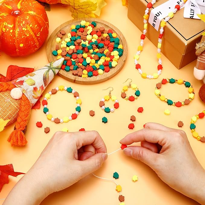 Augshy 300Pcs Fall Leaves Clay Beads for Jewelry Making