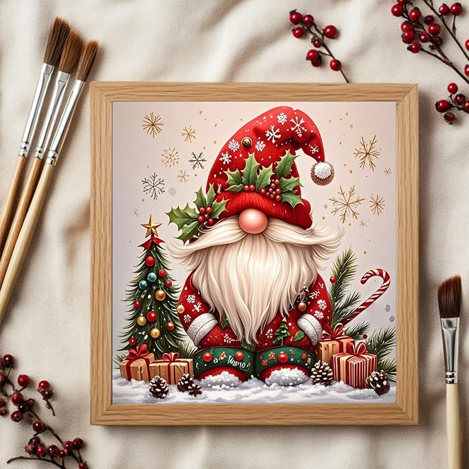 CRZMODE Christmas Paint by Numbers Kit for Adults, Gnome Paint by Numbers for Adults, Acrylic Painting Crafts for Home Decor Gift (16x16inch)