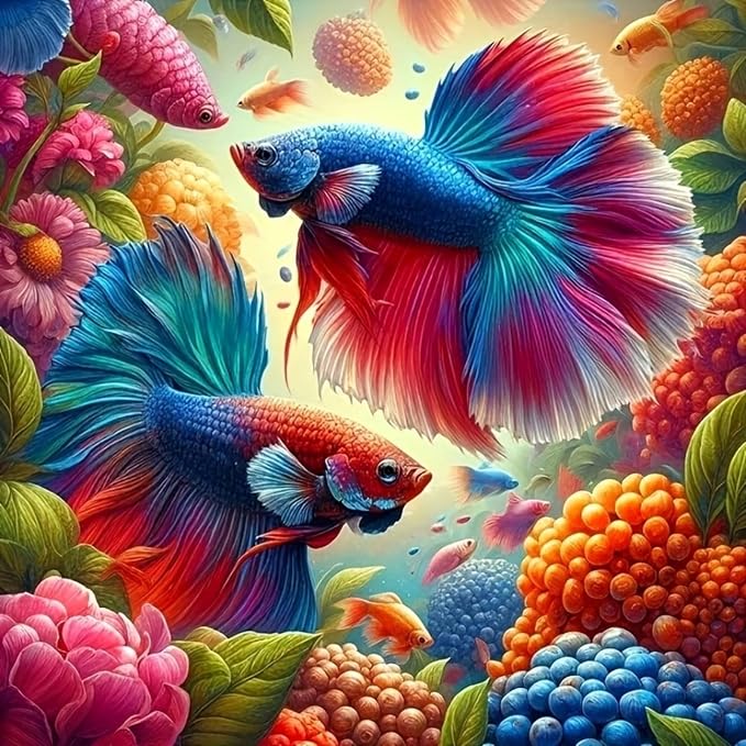 Fish Diamond Painting Kit 13.78x13.78 Inch, 5D Diamond Art for Adults DIY | Relaxing Creative Hobby Home Wall Decor Fun Handmade Experience