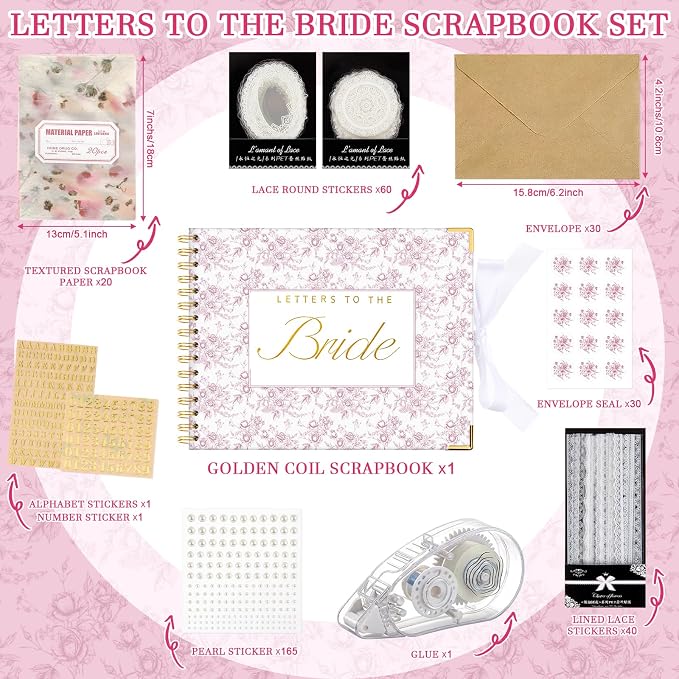 Humyoun Letters to Bride Scrapbook,10.5 X 8.25 Inch,Floral,Pink