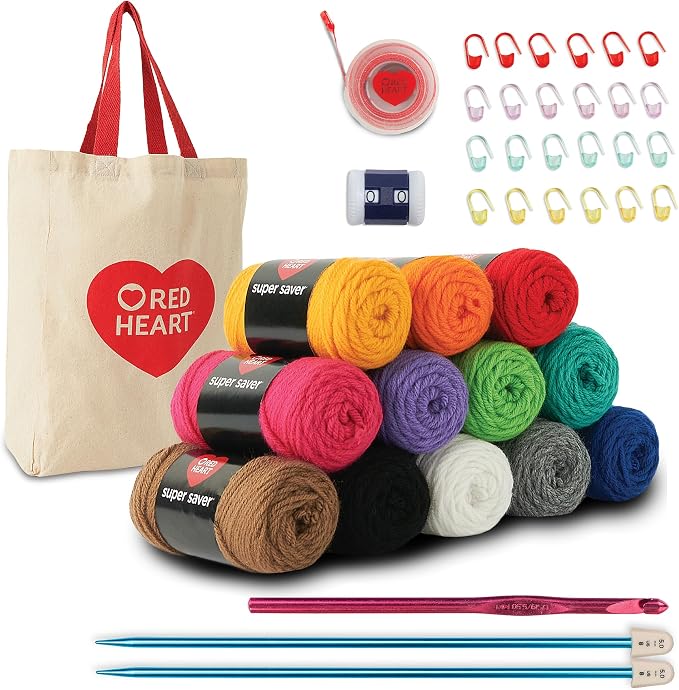 Red Heart Stitchers Kit with Bag and Accessories, Yarn for Crocheting