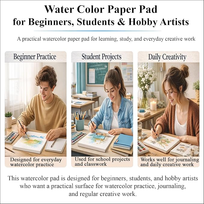 Ogfu Watercolor Paper Pad, 9"x12" Water Color Paper, 140lb/300gsm | Watercolor Sketchbook for Beginners, Students, Art Paper for Watercolor Painting, Drawing & Art Supplies,16 Sheets