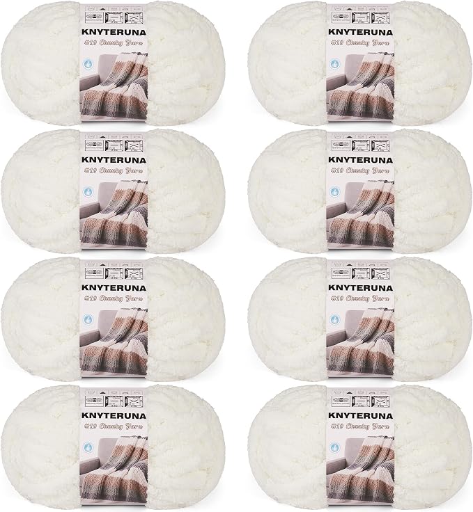 Chunky Yarn for Hand Knitting, #10 Chunky Blanket Chenille Yarn, Large Bulky Thick Jumbo Yarn, Super Chunky Knit Yarn for Crocheting, 8 Skein (8 oz 22 yds Each Skein), Cream
