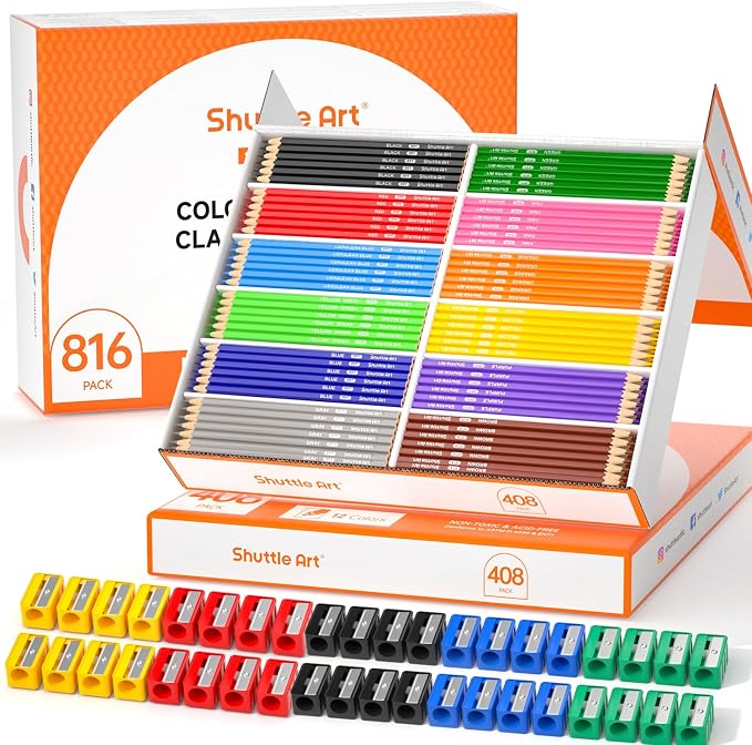 Shuttle Art 816 PCS Colored Pencils Bulk, 12 Colors, Pre-sharpened for Kids | Vibrant Colors, Break-Resistant, Bulk Pack Back to School Supplies for Teachers, Students, Classrooms