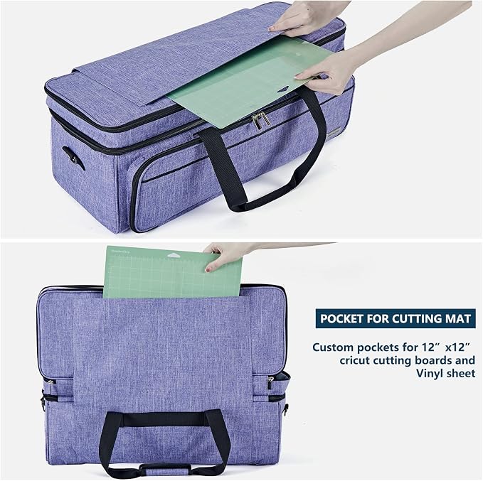 Double Layer Carrying Case with Mat Pocket for Cricut and Tools