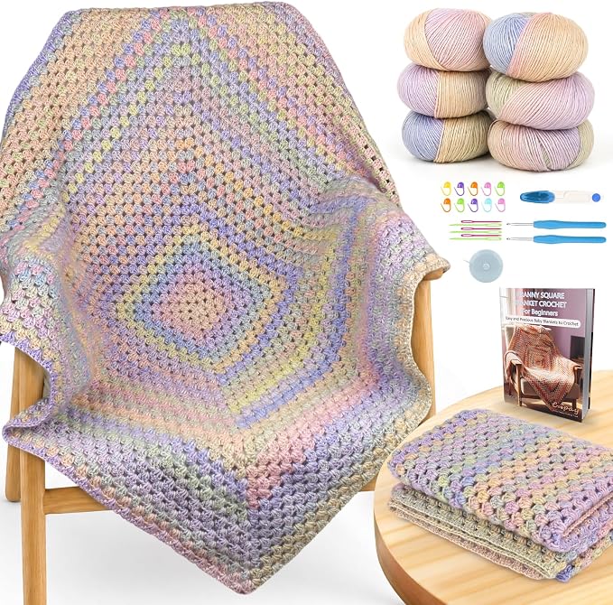 Coopay Crochet Kit for Beginners, Gradient Yarn Granny Square Blanket Kit