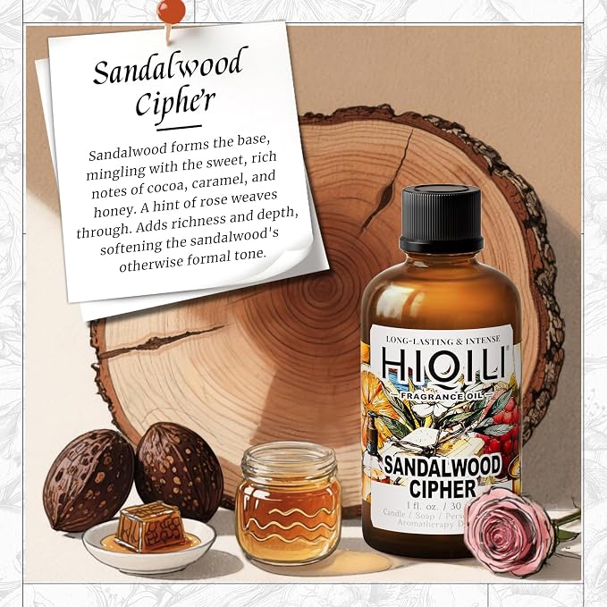 HIQILI Sandalwood Cipher Fragrance Oil for Diffuser,Perfume&Body Oil Craft