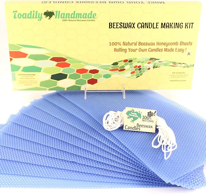 Make Your Own Beeswax Candle Kit - Includes 10 Full Size 100% Beeswax Honeycomb Sheets in Blue and Approx. 6 Yards (18 Feet) of Cotton Wick. Each Sheet Measures Approx. 8" x 16 1/4".