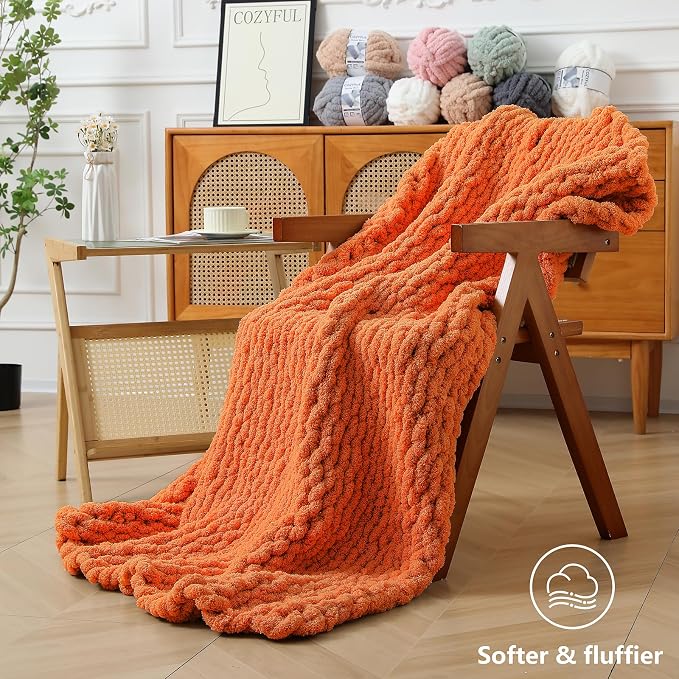 Cozyful Chunky Yarn for Hand Knitting - #10 Chunky Chenille Yarn, Jumbo Big Thick Chunky Yarns for Crocheting, Super Bulky Chunky Knit Blanket Yarns, 8 Skein (22 yds 8 oz Each Skein), Pumpkin Orange