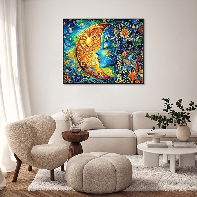Paint by Numbers Kit for Adults, Sun and Moon Number Painting, 16 x 20 Inch | DIY Adult Paint by Number Kit on Canvas for Beginners, without Frame, Fantasy Wall Decor, Stress Relief Craft Gift