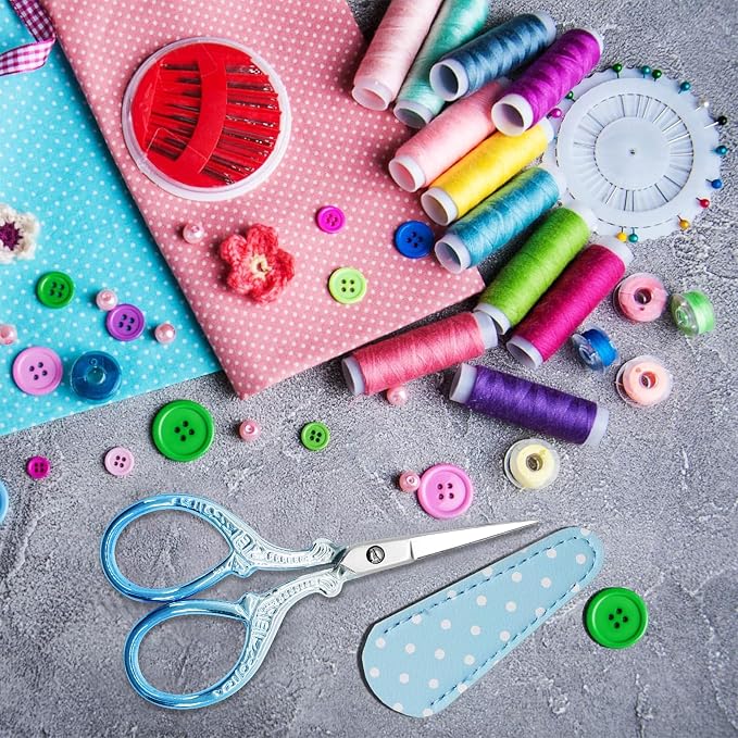 Small Sewing Scissors 3.6Inch Scissors with Leather Scissor Cover | Embroidery Scissors Stainless Steel Sharp Dressmaker Shears Scissor for Needlework DIY Craft Thread Cutting Multi Purpose