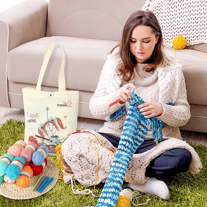 XSEINO Crochet Kit with Crochet Hooks Yarn Set - Premium Bundle Includes 40 Colors Crochet Yarn Balls, Crochet Kit, Accessories Kit, Crochet Bag and Lot More - Starter Pack for Beginners