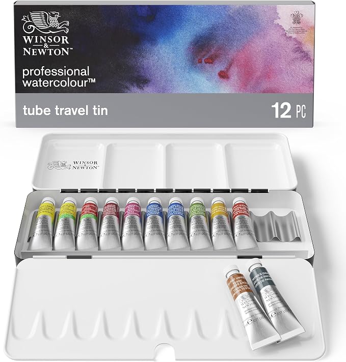 Winsor & Newton Professional Watercolor Paint Set, Tube Travel Tin | 12 x 5ml Tubes, Unrivalled Transparency, Single Pigment Vibrant Colors, Archival Permanence, Heritage Brand, Finest Pigments