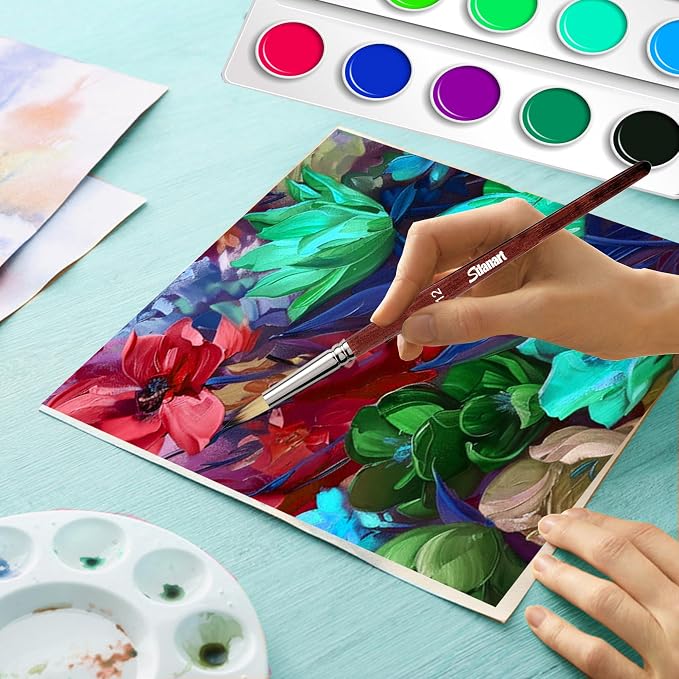 Sdanart 12 pcs Acrylic Paint Brushes Set,Round Pointed Tip Filbert Brush | 6 Round Pointed Tip Paintbrushes and 6 Filbert Artist Paintbrush for Watercolor,Acrylics,Oil,Gouache,Ink Artists Beginners