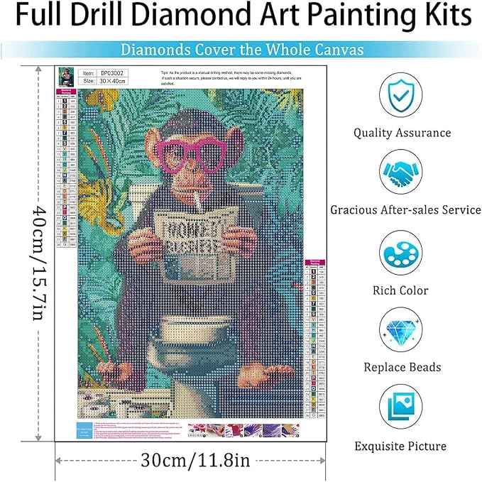Diamond Art Kits for Adults,Funny Monkey Diamond Painting Kits 12x16in