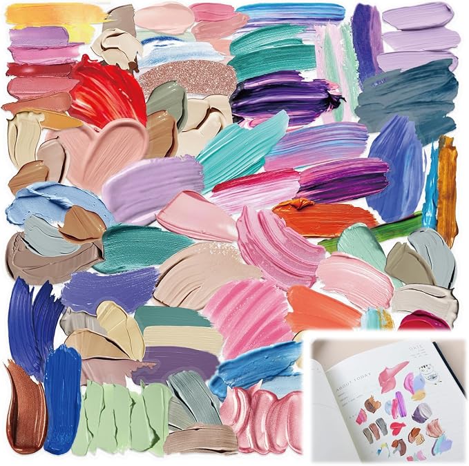 100 Pcs Junk Journal Supplies Stickers, Artistic Colorful Watercolor Palette & Paint Brush Stroke Stickers for Scrapbook, Planner, DIY Crafts, Art Journaling, Ephemera & Creative Decorative Decals