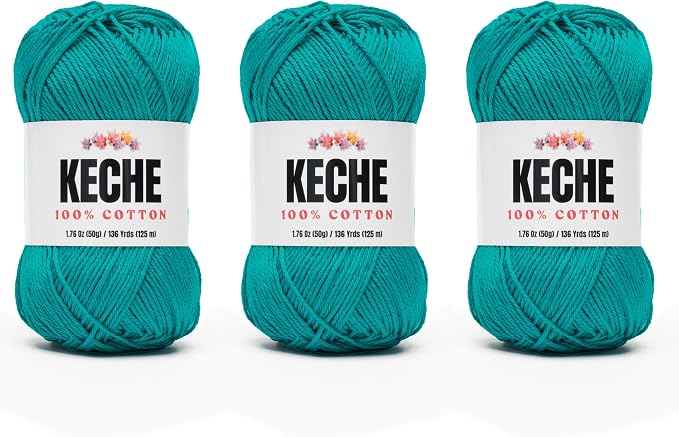 Cotton Yarn - 100% Cotton Yarn for Crocheting and Knitting, Mercerized Cotton Amigurumi Yarn Fine-Sport 2 1.76 oz (50g) / 136 Yrds (125 m) 3 Skeins - Aqua