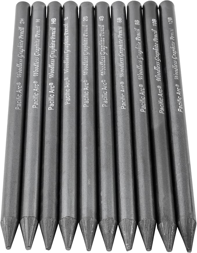 Pacific Arc Woodless Graphite Pencil 6 Pack Set, 10B, for Sketching, Drawing, Coloring and Art