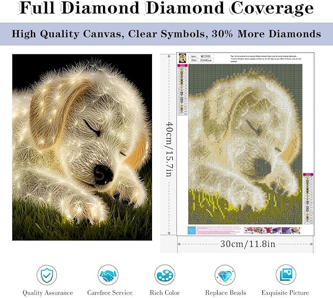 HHMATITS Dog Diamond Art Kits for Adults, Diamond Art Painting 12x16IN
