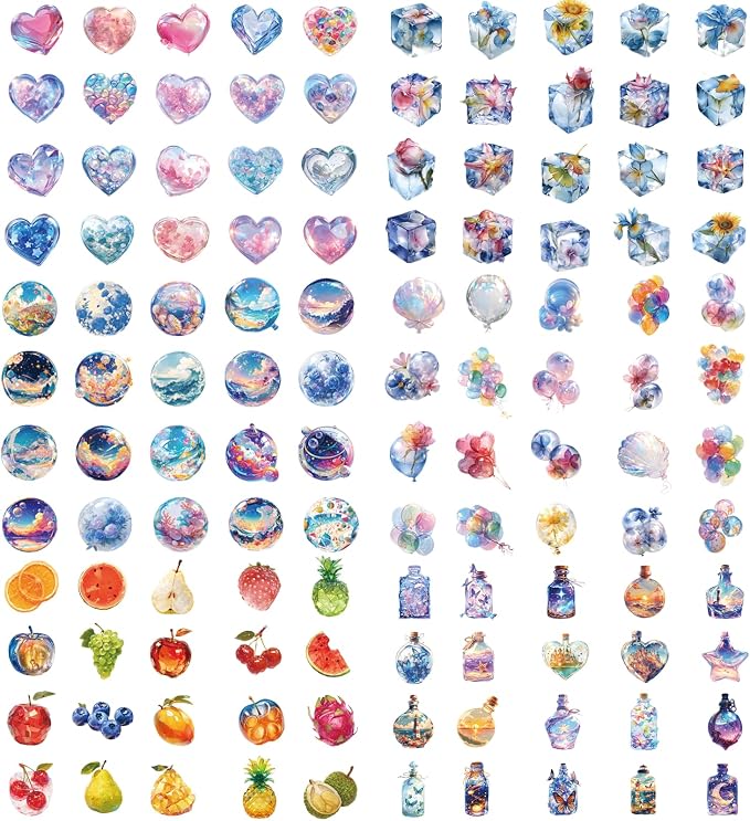 120 PCS Aesthetic Crystal Clear PET Stickers for Scrapbooking