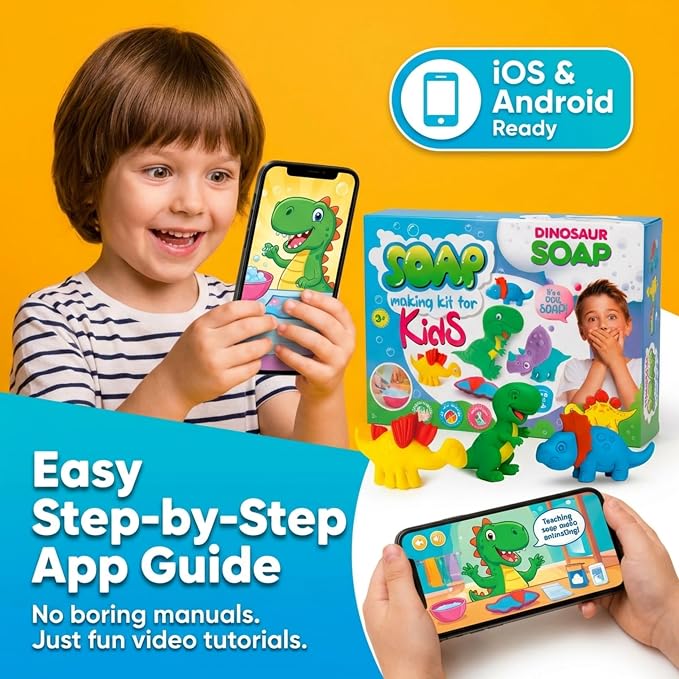 ZenseMe Soap Making Kit for Kids – DIY Soap Making Kit with Dinosaur Soap Moulds (3 Cute Dinosaurs) | Soap Making Supplies for Creative Play & Hygiene - DIY Kits for Kids with Mobile App