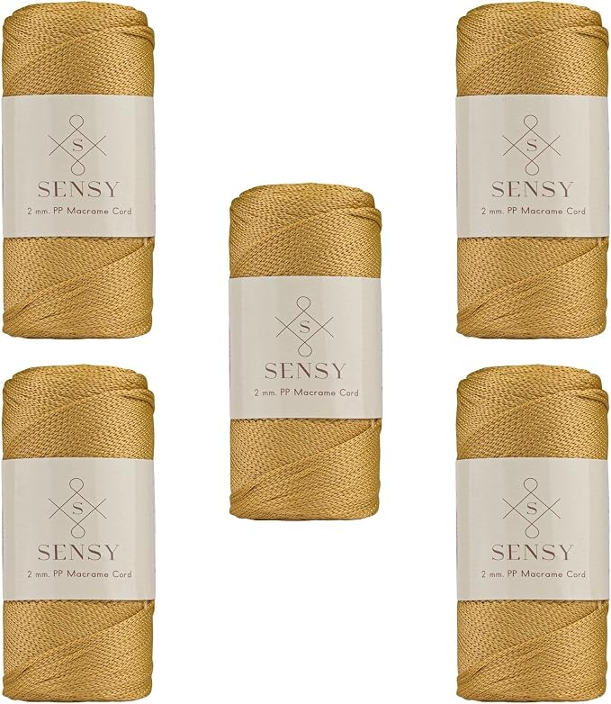 S Sensy 2mm - Premium Polypropylene Macrame Cord 5 Skeins Mustard 252 Yards