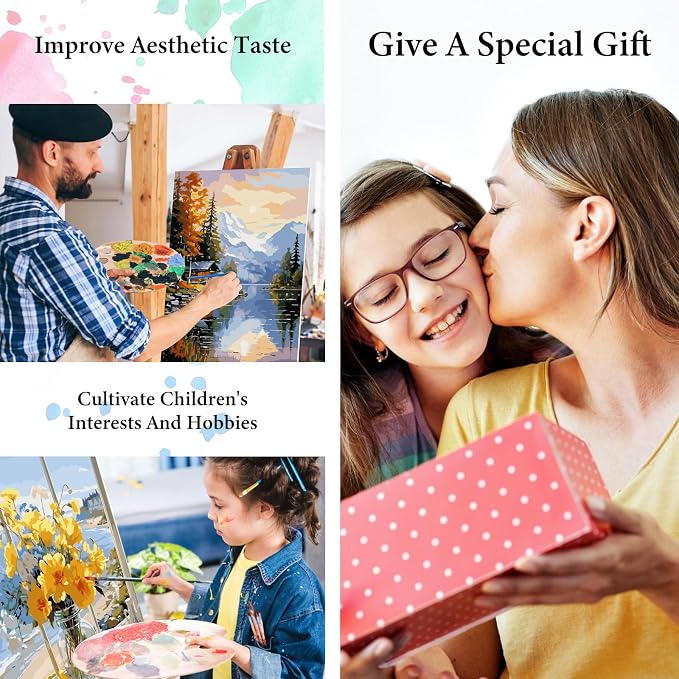 PRASIO Framed Paint by Numbers Kit for Adults Beginner with Easel, Flowers Adult Paint by Number Kits on Canvas Framed, DIY Acrylic Watercolor Oil Paint by Number with Frame for Home Decor 16x16 Inch