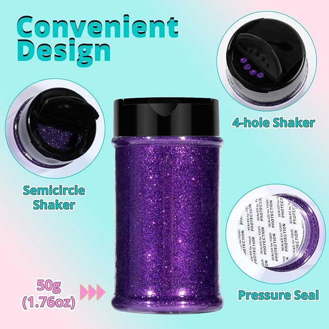 HTVRONT Purple Glitter for Crafts and Arts- 1.7oz/50g Fine Glitter Powder | Craft Glitter for Resin, Jewelry, Keychains, Candle Making, Paint, Slime Add Ins, Cosmetic Glitter for Nail Face