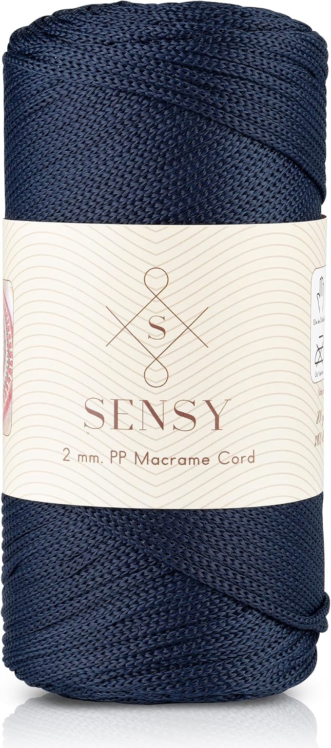 Sensy Premium 2mm 251 Yards Polyester Rope 100% Polypropylene Cord Macrame Cord 2mm Crochet Bag Cord Macrame Rope Crochet Thread for Knitter (Navy Blue)