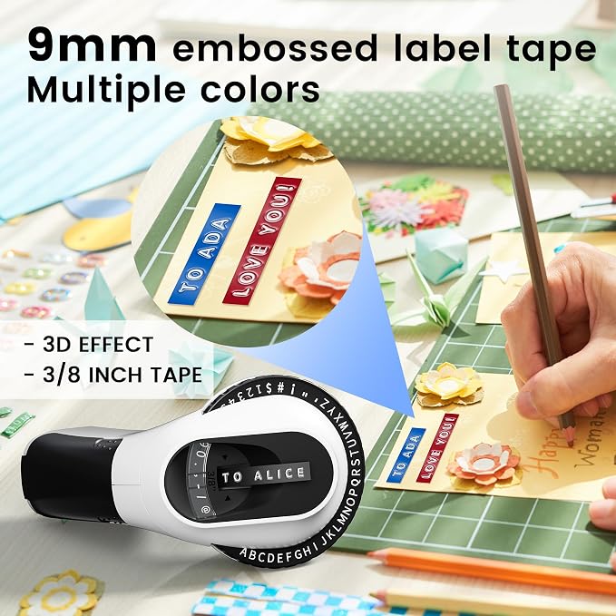 Zodzi Label Maker,Embossing Label Maker,Manual Embossed Label Maker Machine | for DIY Crafts,Junk Journal Scrapbook Supplies,Old School Embosser with 3 Rolls 9mm 3D Labeler Waterproof Tapes