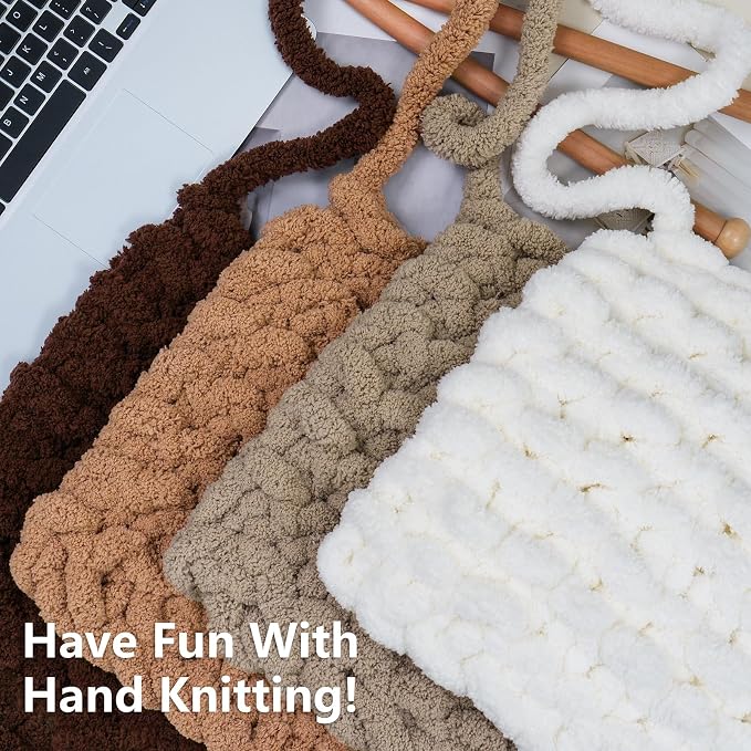 Cozyful Chunky Yarn for Hand Knitting - #10 Chunky Chenille Yarn, Jumbo Big Thick Chunky Yarns for Crocheting, Super Bulky Chunky Knit Blanket Yarns, 8 Skein (22yd, 8oz/Skein), Cream & Multi Coffee