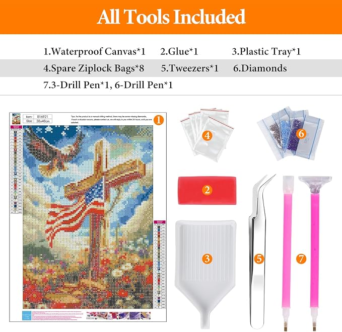 Diamond Art Kits for Adults, Flag Cross DIY Diamond Painting for Beginners | 12x16 Inch, Full Drill Round Dots, Religious Christian 5D Gem Art Craft Kits, Home Decor, Stress Relief Relaxing Hobby Gift