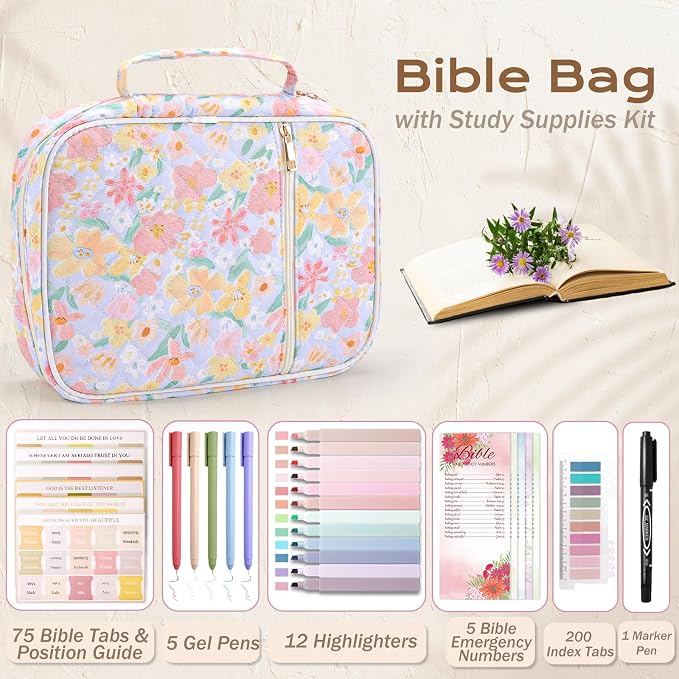 XKDOUS Bible Cover Case for Women Bible Bag Journaling Kit w/Study Supplies
