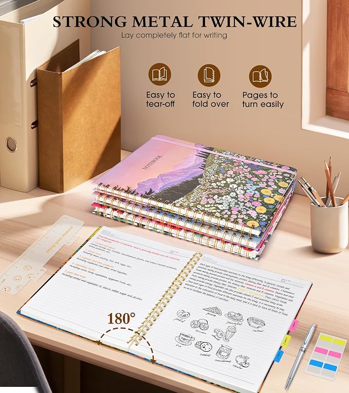 Spiral Notebook Journal 8.5” x 11”, A4 Large Notebooks for Women Men, College Ruled Lined Journal, 100 GSM Paper, Hardcover Spiral Bound Journals for Work School Note Taking Business, Autumn Woods