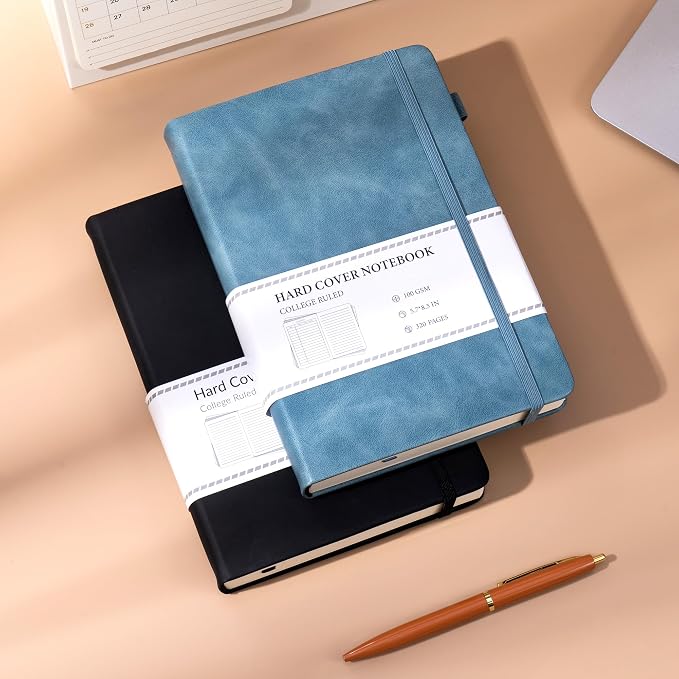 CAGIE 2 Pack Journals Notebooks for Women Men Leather Journals for Writing Hardcover A5 Journaling Notebooks Thick Journal Supplies Diary, Black& Blue