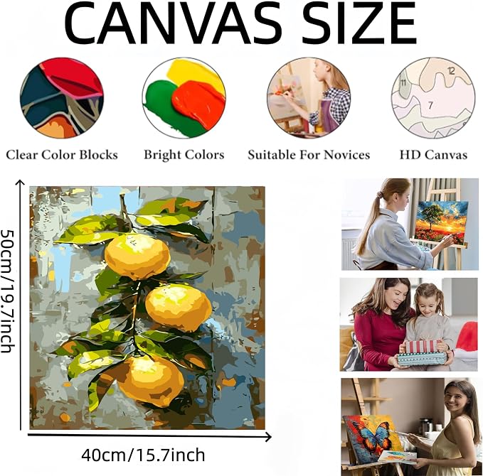 GXGLLPZBY Lemon Painting by Numbers for Adults Beginner,15.7X19.7 inch | Adult Paint by Number Kits on Canvas,DIY Oil Acrylic Number Painting Kit,for Home Wall Decor