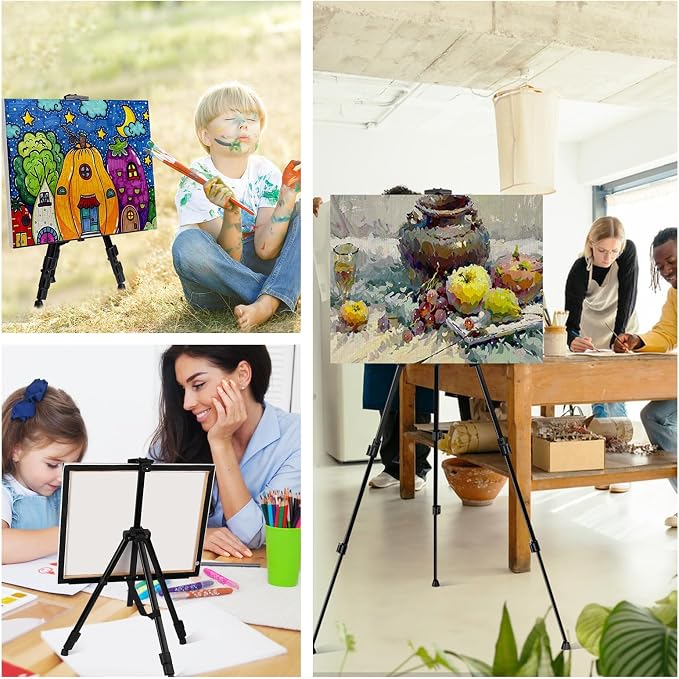 AROIC 8 Pack Painting Display Easel Stand Portable Adjustable | Metal Tripod Artist Canvases Height from 17 to 66 In Extra for Table-Top/Floor, Draw and Display, Black with 8 Storage Bag