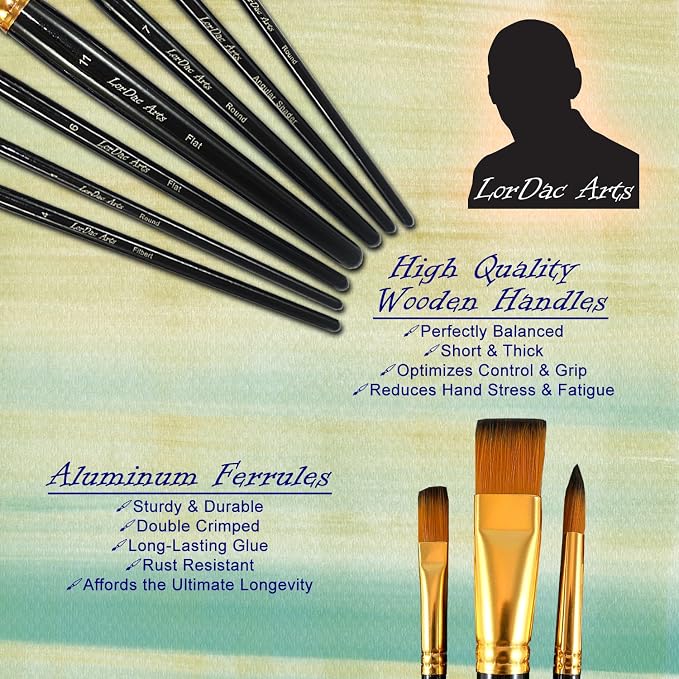 Paint Brush Set, 7 Artist Brushes for Painting with Acrylic, Gouache, Oil and Watercolor. Professional Art Quality on Canvas, Wood, Face and Models. Includes Carrying Case Travel Kit