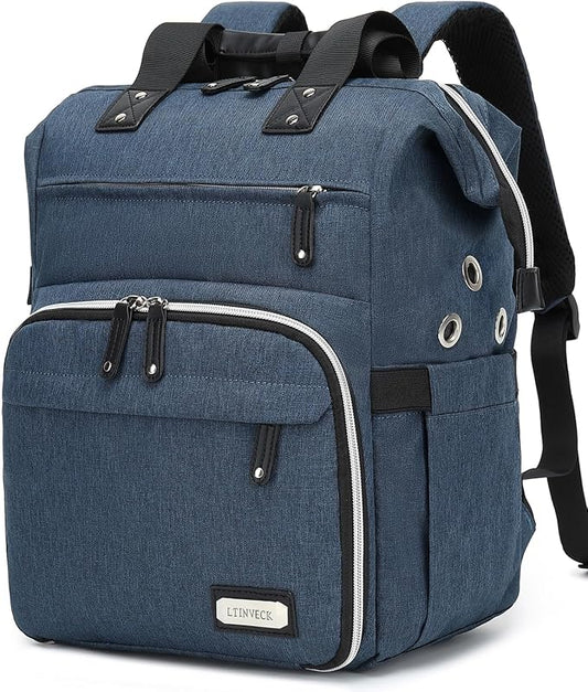 LTINVECK Crochet Backpack,Knitting Bag Backpack Yarn Storage Organizer Travel Bag,Large Yarn Tote Bag for Knitting Needles,Crochet Hooks Accessories,Blue