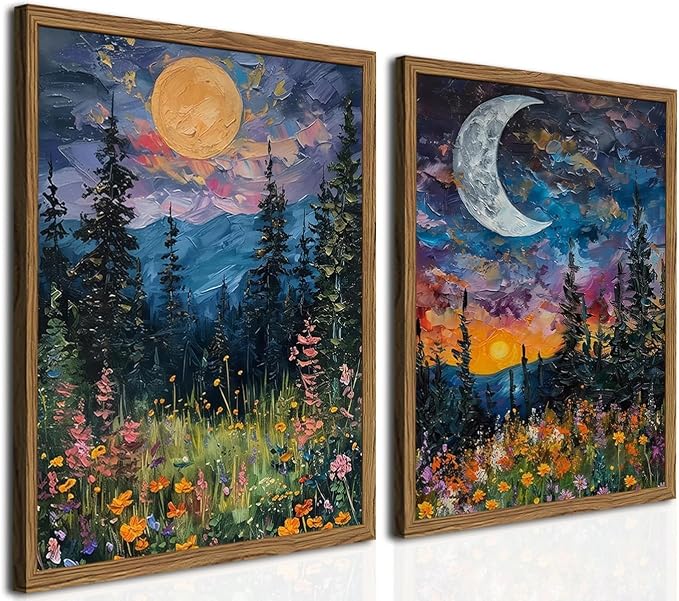 2 Pack Moon Paint by Numbers Kit for Adults Framed Canvas, Frameworkless