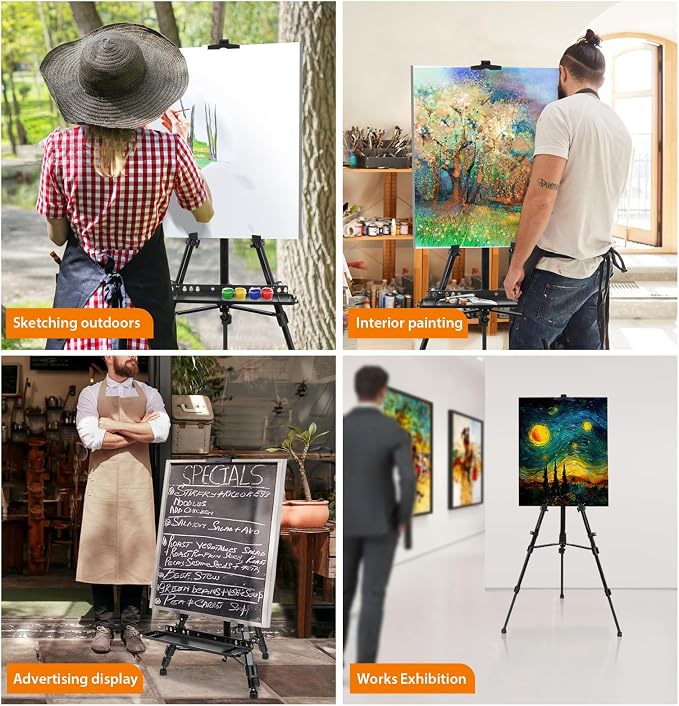 Art Easel Aluminum Alloy Portable Extendable Easel with Hand Crank Adjustable to 61.8 '' Drawing Board Holder, Compass, Level and Storage Bag -for Artists, Painters, Sketching, Outdoor Painting