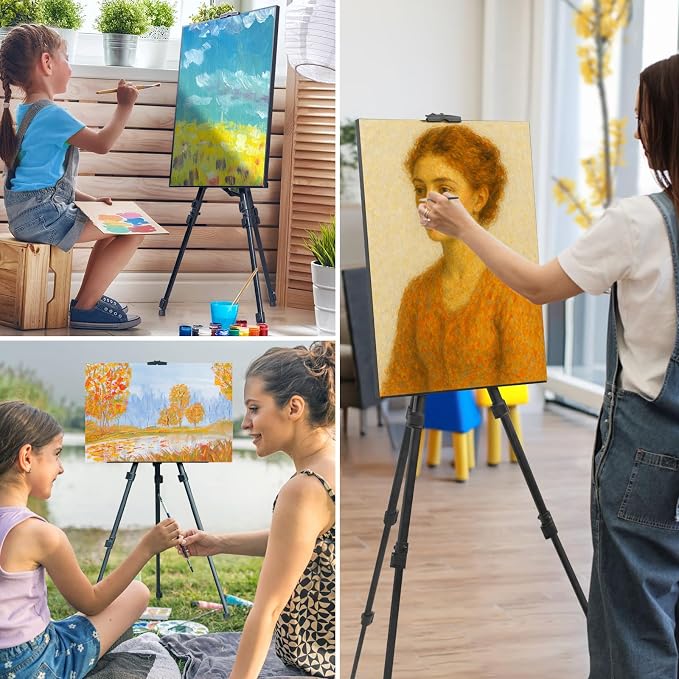 JEAWIWI 1 Pcs Adjustable Easel Stand, from 17 to 66 inches, Black | Poster Holder Stand, with Portable Bag, Travel Canvas Holder, Adjustable Height for Sign, Painting, Display