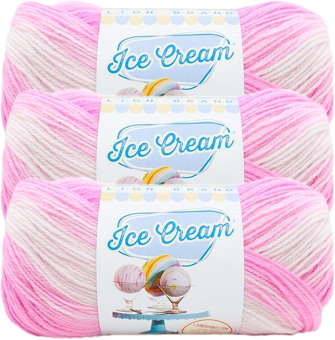 Lion Brand Yarn, Ice Cream Crochet Yarn, Birthday Cake, Pink, 3 Pack